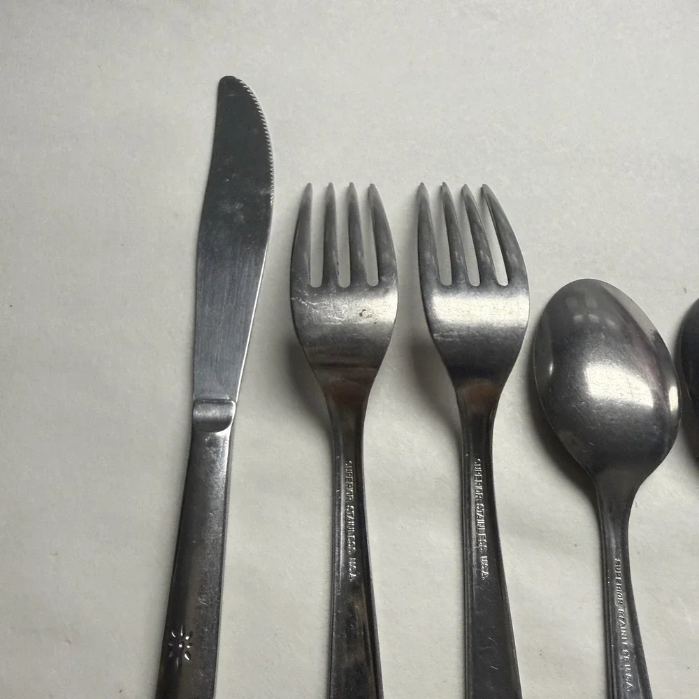 6 Lot Atomic 3 Star Superior Stainless Spoons Forks Knives Night Sky MCM USA